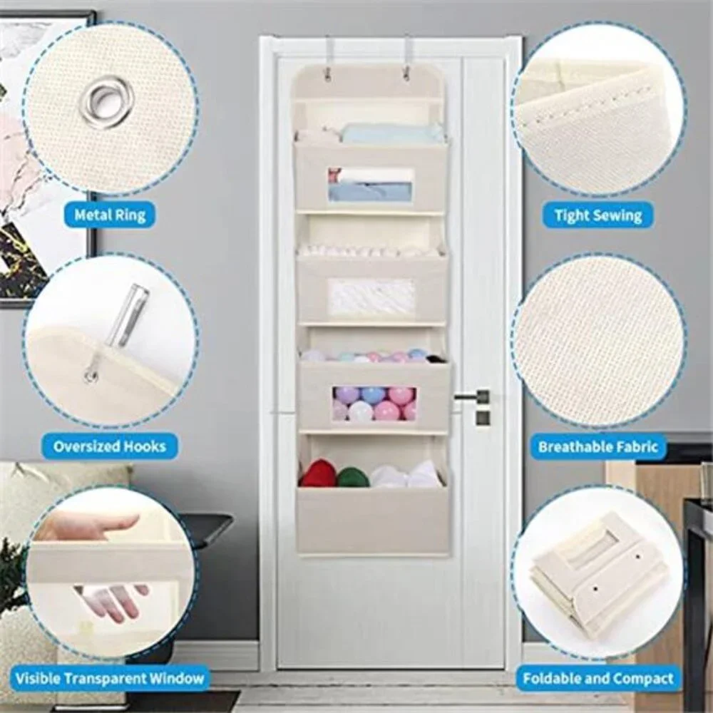 Over Door Hanging Organizer 4 Shelf Pocket Storage Clear Window Closet Bathroom